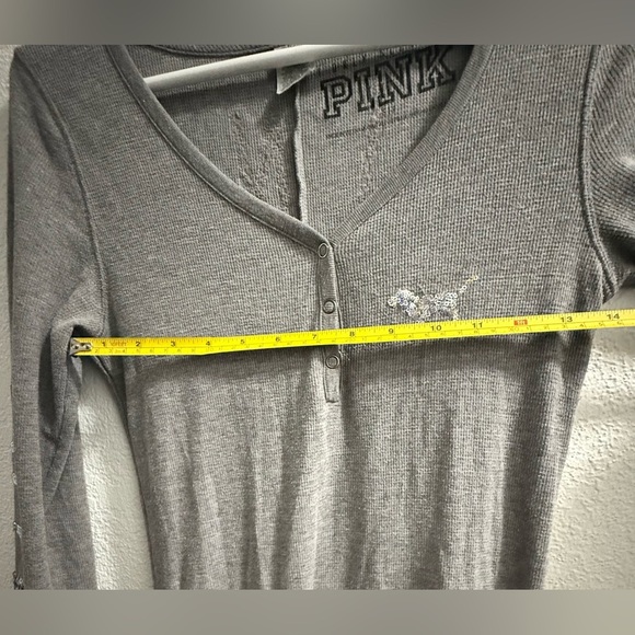 Victoria Secret Pink Sequin Thermal Long Romper One Piece Open Butt Pj’s Sz S - Picture 8 of 9